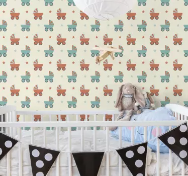 Vinilo pared infantil lindos cochecitos de bebé - TenVinilo