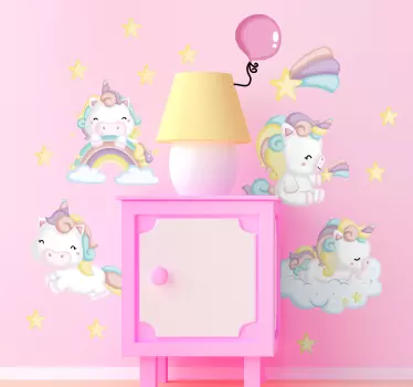 Vinilo pared infantil lindos personajes de unicornio - TenVinilo