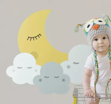 Vinilo pared infantil luna y nubes - TenVinilo