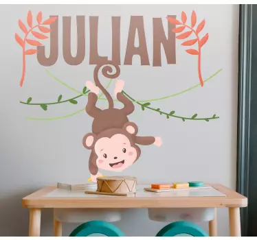 Vinilo pared infantil mono lindo colgante - TenVinilo