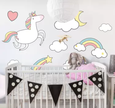 Vinilo habitación bebé motivo de unicornio caprichoso - TenVinilo
