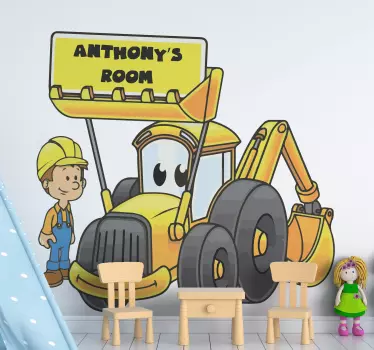 Vinilo pared infantil motivo vehículos de construcción - TenVinilo