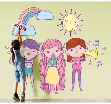Vinilo pared infantil musical niños animados - TenVinilo