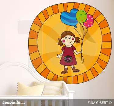 Vinilo pared infantil niña con globos - TenVinilo