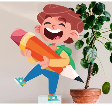 Vinilo pared infantil niño alegre con lápiz - TenVinilo
