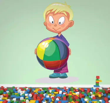 Vinilo pared infantil niño con pelota - TenVinilo