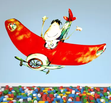 Vinilo pared infantil niño feliz avión - TenVinilo
