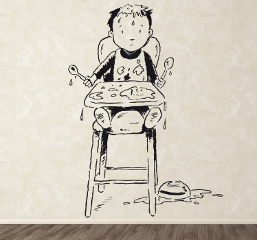 Vinilo infantil niño comiendo desordenado - TenVinilo