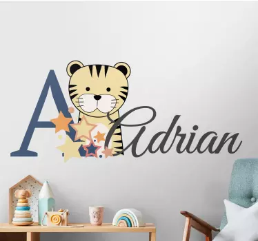 Vinilo habitación bebé tigre bebé con nombre - TenVinilo