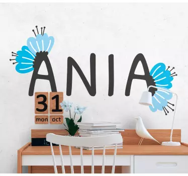 Vinilo pared infantil nombre floral personalizado - TenVinilo