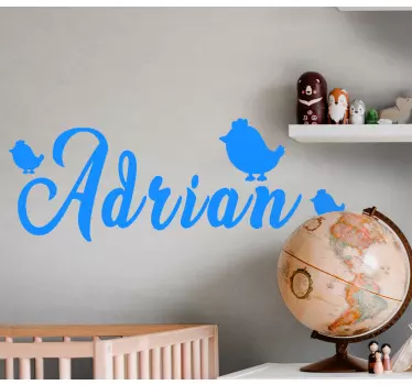Vinilo pared infantil nombre personalizado con pájaros - TenVinilo