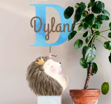 Vinilo pared infantil nombre personalizado de erizo - TenVinilo