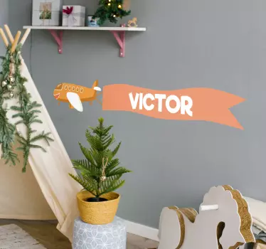 Vinilo pared infantil nombre personalizado del avión - TenVinilo