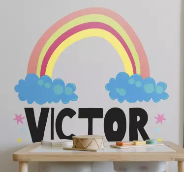 Vinilo pared infantil nube arcoíris nombre - TenVinilo