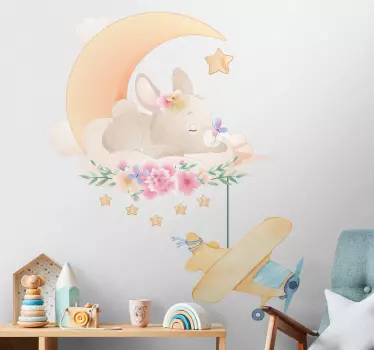 Vinilo pared infantil nube de conejito durmiente - TenVinilo
