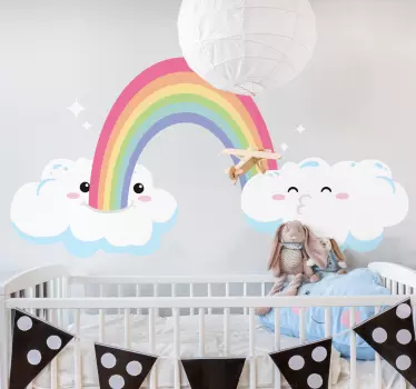 Vinilo pared infantil nubes arcoíris juguetonas - TenVinilo