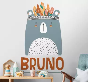 Vinilo pared infantil oso con plumas - TenVinilo