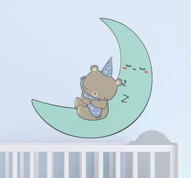 Vinilo pared infantil oso dormilón en la luna - TenVinilo