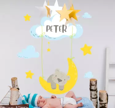 Vinilo pared infantil oso en la luna - TenVinilo