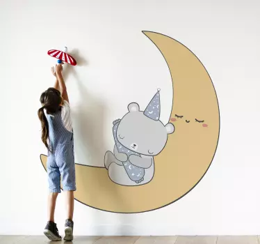 Vinilo pared infantil oso tierno en la luna - TenVinilo