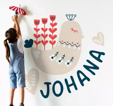 Vinilo pared infantil pájaro juguetón personalizado - TenVinilo