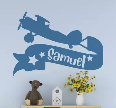 Vinilo pared infantil pancarta con el nombre del avión - TenVinilo