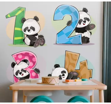 Vinilo pared infantil panda adorable números - TenVinilo