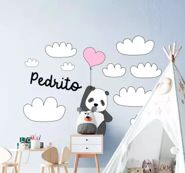 Vinilo pared infantil panda con globo - TenVinilo
