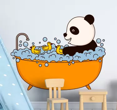 Vinilo pared infantil panda divirtiéndose en el baño - TenVinilo