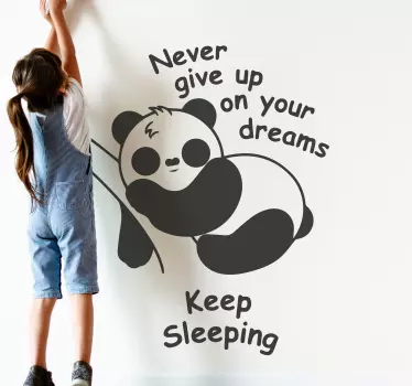 Vinilo pared infantil panda motivador de sueños - TenVinilo