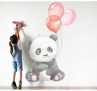 Vinilo pared infantil panda sosteniendo globos - TenVinilo