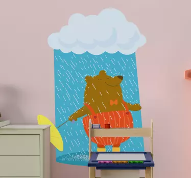 Vinilo pared infantil paraguas de oso alegre - TenVinilo