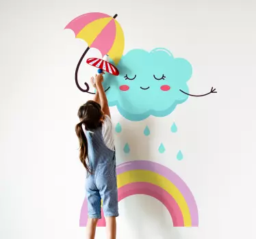 Vinilo pared infantil paraguas nube juguetona - TenVinilo