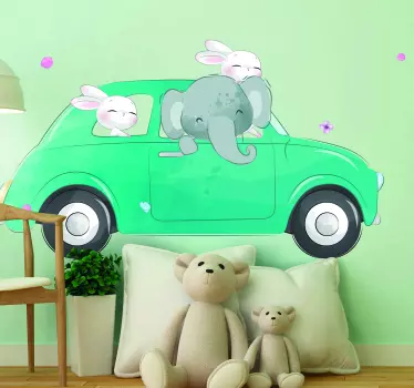 Vinilo pared infantil paseo de animales alegres - TenVinilo