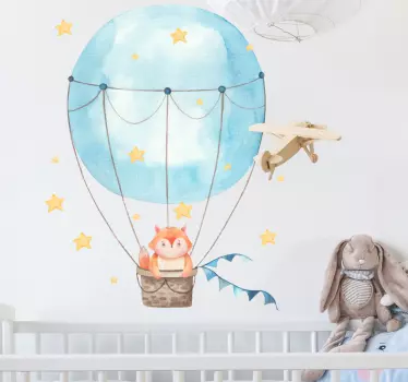 Vinilo pared infantil paseo en globo aerostático - TenVinilo