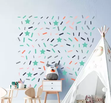 Vinilo pared infantil patrón de estrellas de colores - TenVinilo