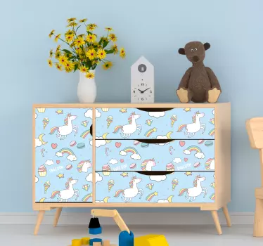 Vinilo pared infantil patrón de unicornio lindo - TenVinilo