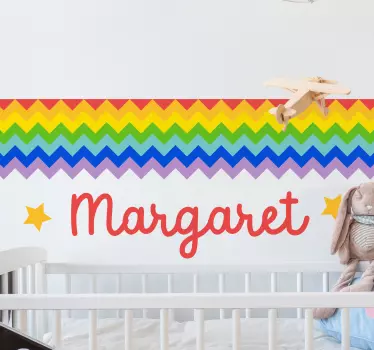 Vinilo pared infantil patrón zigzag arcoíris - TenVinilo
