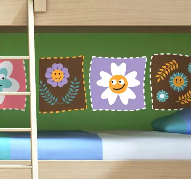 Vinilo pared infantil patrones de flores alegres - TenVinilo