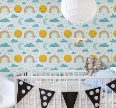Vinilo pared infantil patrones de sol sonriente - TenVinilo