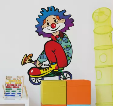 Vinilo pared infantil payaso en bicicleta - TenVinilo
