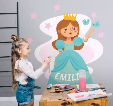 Vinilo pared infantil princesa azul con nombre - TenVinilo