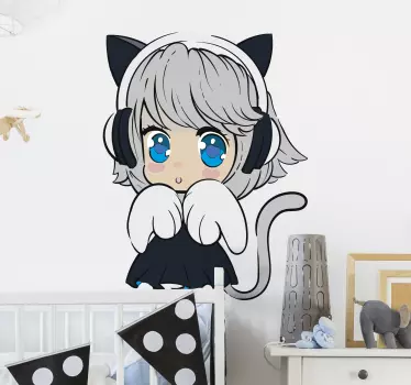Vinilo pared infantil personaje de gato lindo - TenVinilo