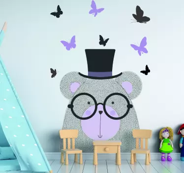 Vinilo pared infantil personaje de oso caprichoso - TenVinilo