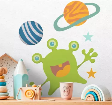Vinilo pared infantil personaje extraterrestre feliz - TenVinilo