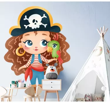 Vinilo pared infantil personaje niña pirata - TenVinilo