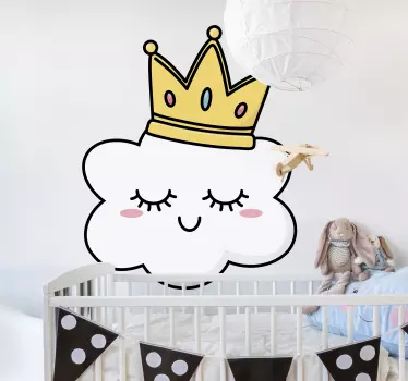 Vinilo pared infantil personaje nube corona - TenVinilo