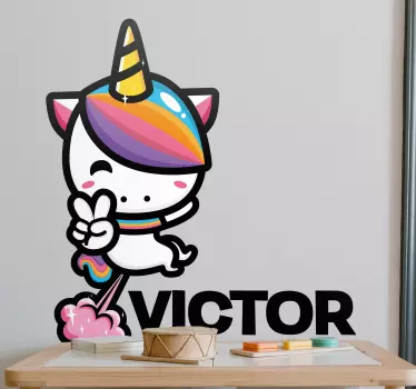 Vinilo pared infantil unicornio genial con nombre - TenVinilo