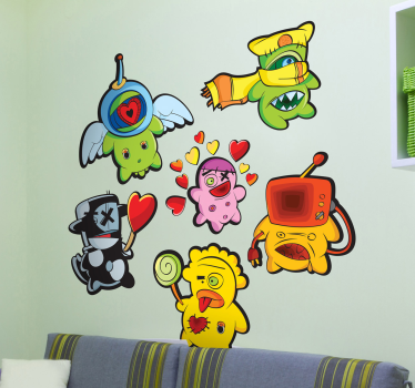 Vinilo infantil personajes de dibujos animados coloridos - TenVinilo