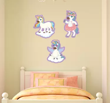 Vinilo pared infantil diseño original de unicornio - TenVinilo